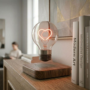 Minimalist magnetic levitating heart lamp, high-end floating desk ornament with white aesthetic lighting