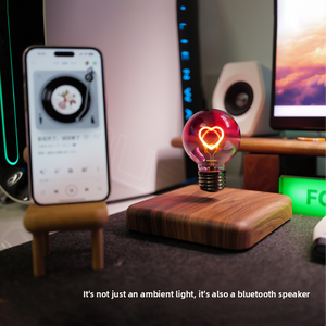 Modern aesthetic floating heart lamp displayed on a bookshelf, minimalist tech-inspired room decor