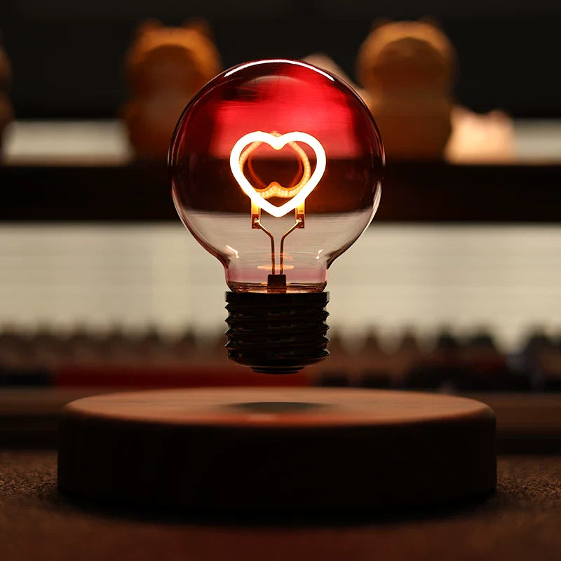Minimalist magnetic levitating heart lamp, high-end floating desk ornament with white aesthetic lighting
